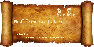 Mrákovics Detre névjegykártya